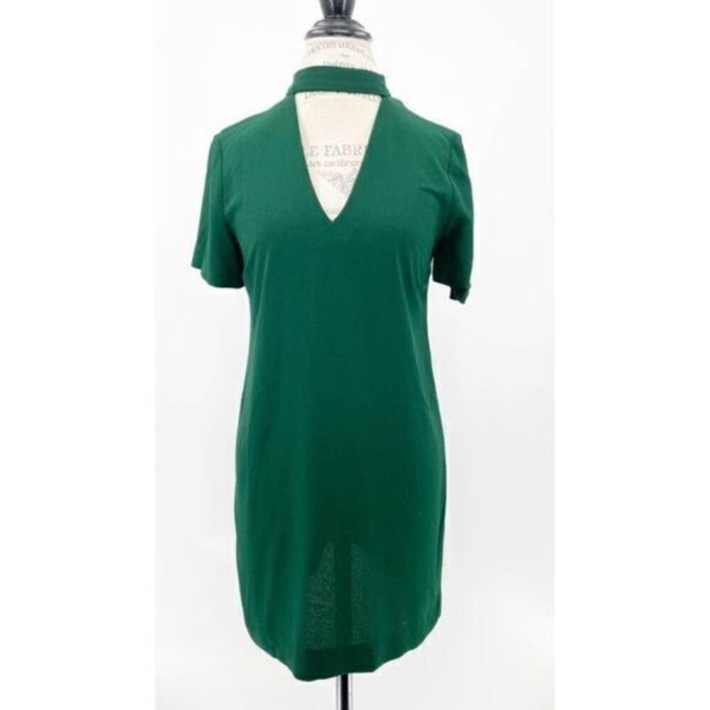 ZARA Women Forest Green V-neck Cut-out Short-Sleeves Dress XSMALL